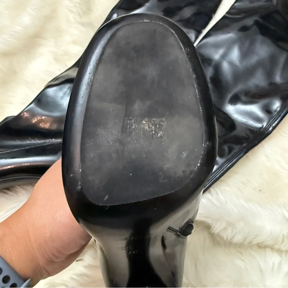 Black Emporio Armani Patent Over-The-Knee Heeled Boots Size 37